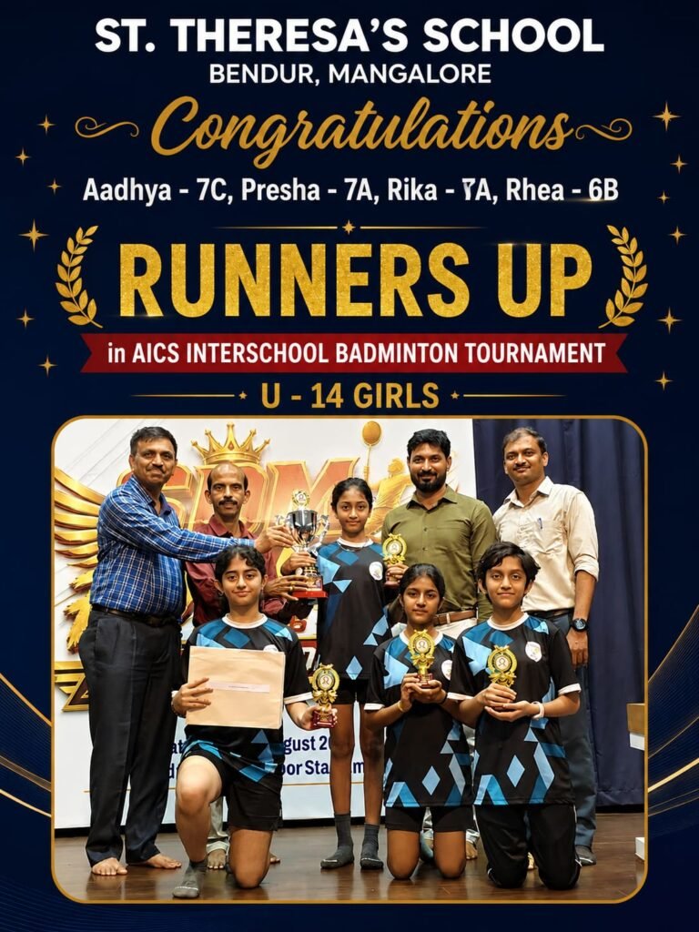St Theresa’s School, Mangaluru Girls Secure Runners-Up Trophy in AICS Badminton Tournament