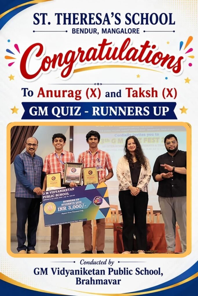 Heartiest congratulations to ANURAG RAO U of Class X A and TAKSH RAJ SHETTY of Class X A